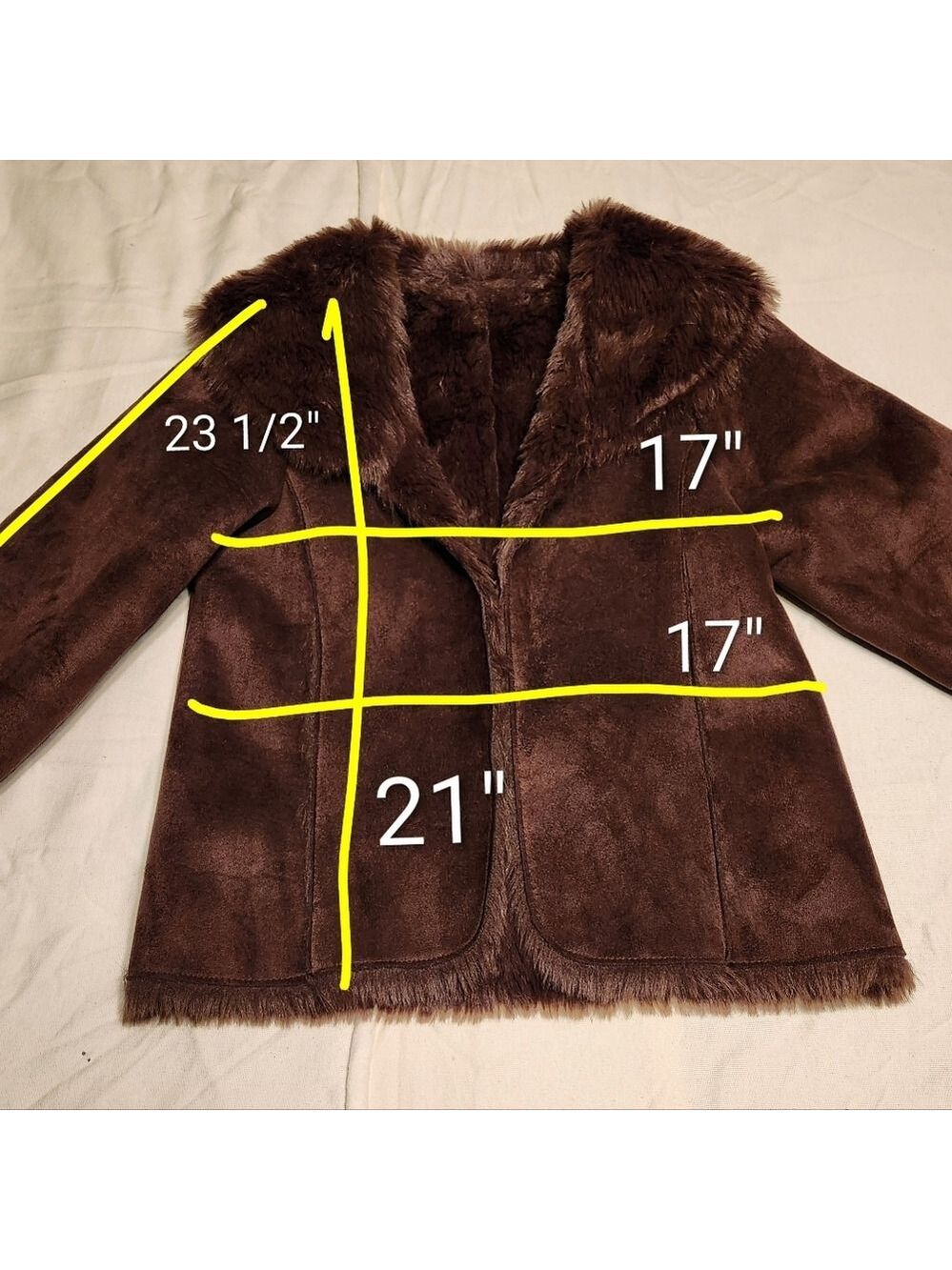 Mixit Reversible Faux Fur Suede Crop Jacket Brown Small - Picture 10 of 10